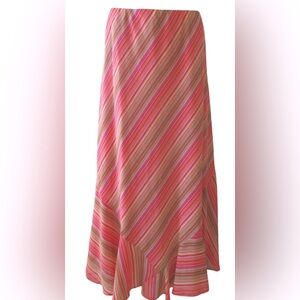 Russell Kemp striped skirt with elastic waist and uneven hem.